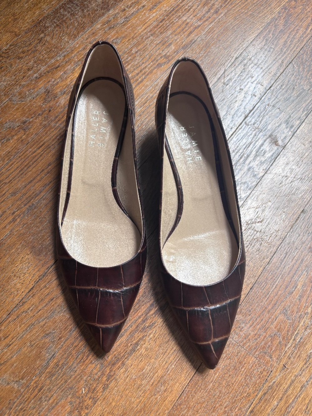 BNWOT Jamie Haller croc embossed kittie heels